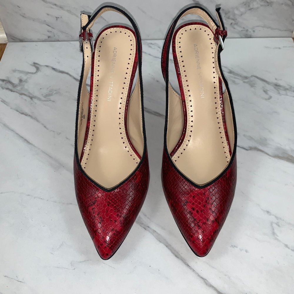NIB ADRIENNE VITTADINI Red/Black Snake Slingbacks - Picture 2 of 6